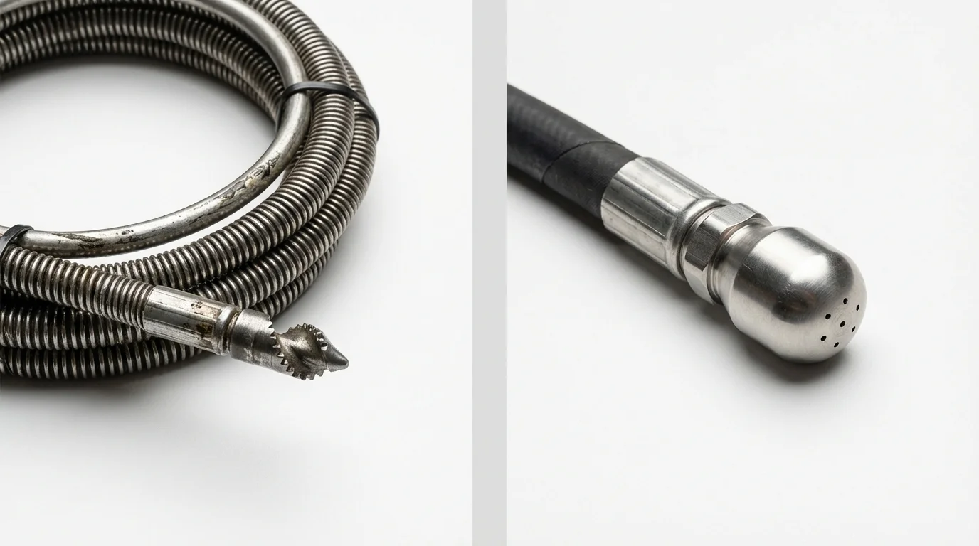 Drain snake cable and hydro jetting nozzle used for drain cleaning in Hialeah, FL