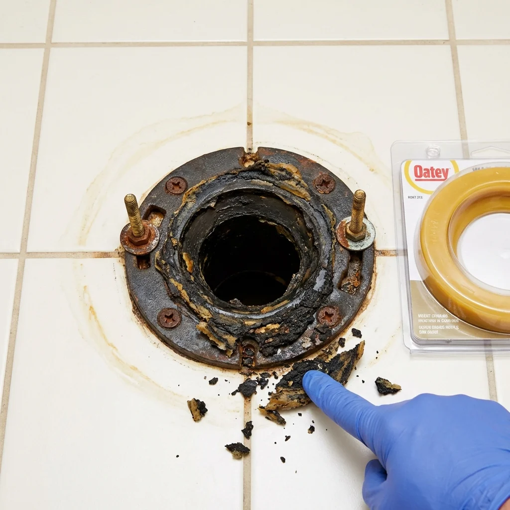 Failed wax ring showing water seepage at the base of a toilet in a Hialeah, FL home